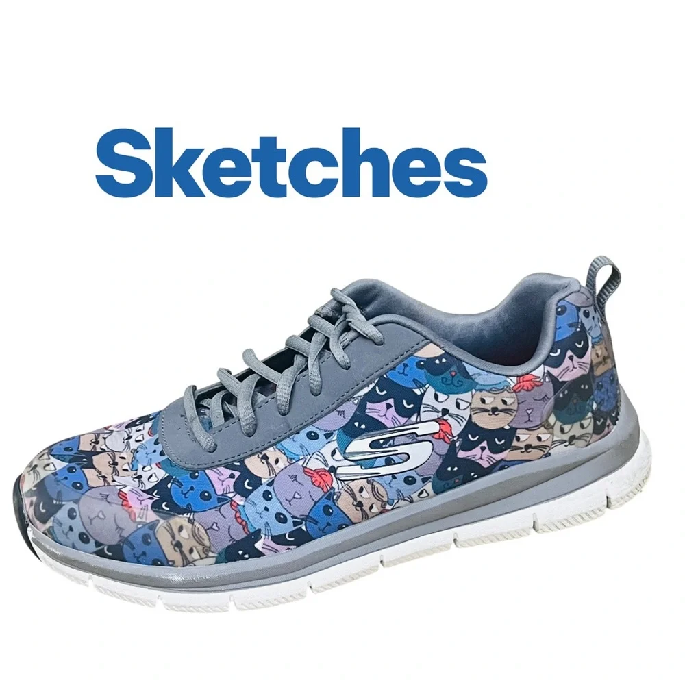 Skechers Cat Print Health Care Pro Women’s Work Slip Resistant Footwear Sz 8